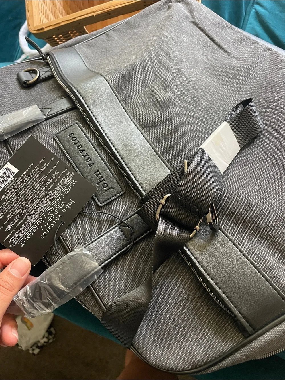 John Varvatos Black Canvas & Leather like Laptop Briefcase